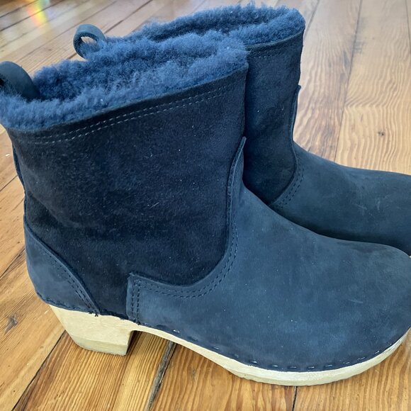 No 6 Clog Bootie Shearling Lined Suede Nubuck Black Boots 38 - Picture 1 of 12